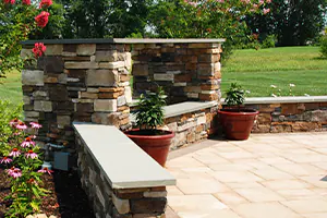 picture of stone oven backyard outdoor living hardscaping - DeMichele Inc Media, PA
